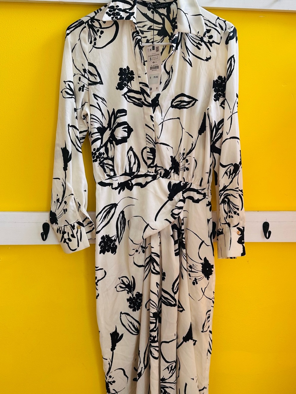 Zara Ivory Maxi Dress with Black Floral Print